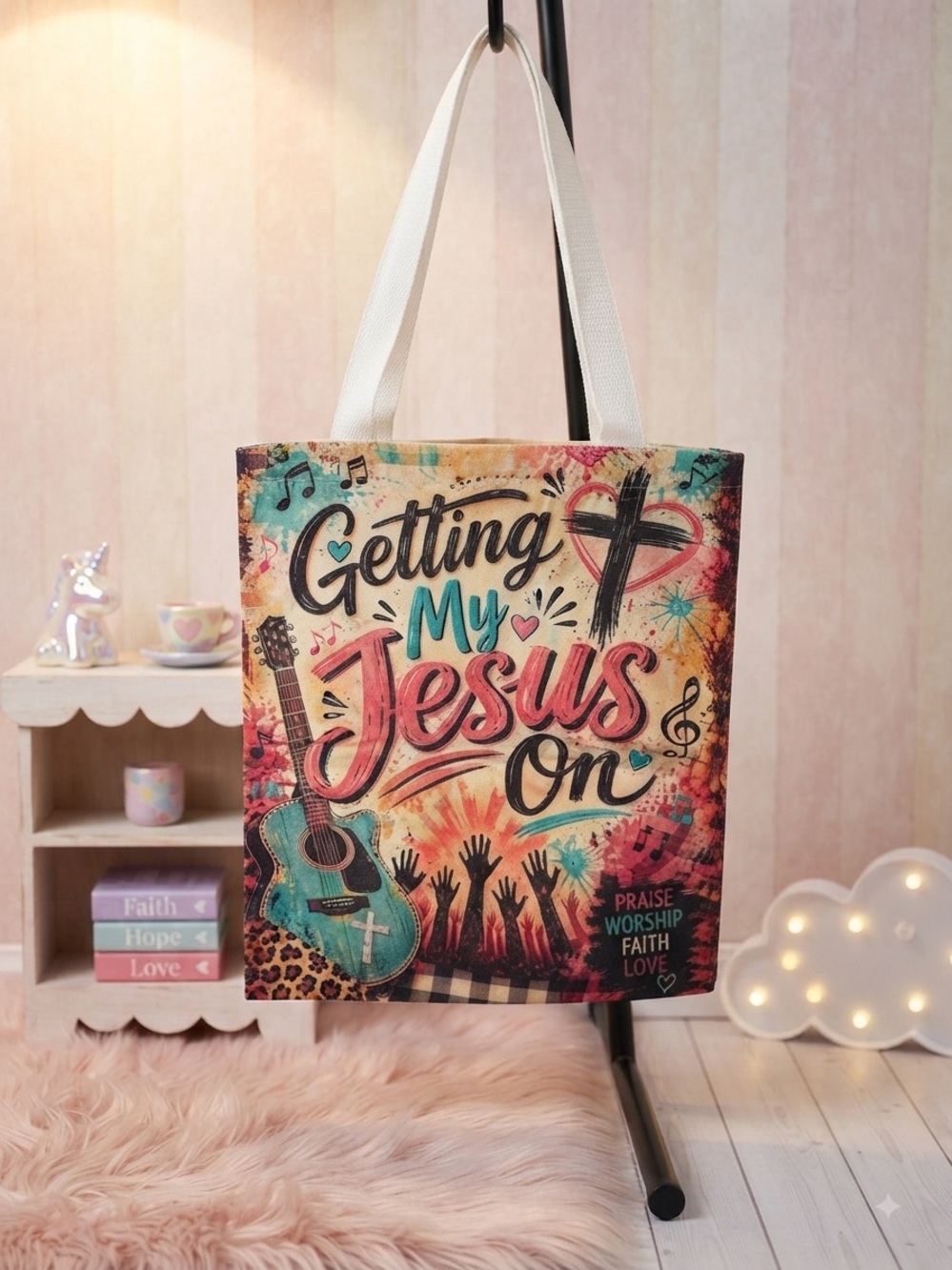 Canvas Tote Bag - 'Getting My Jesus On' - Multicolor